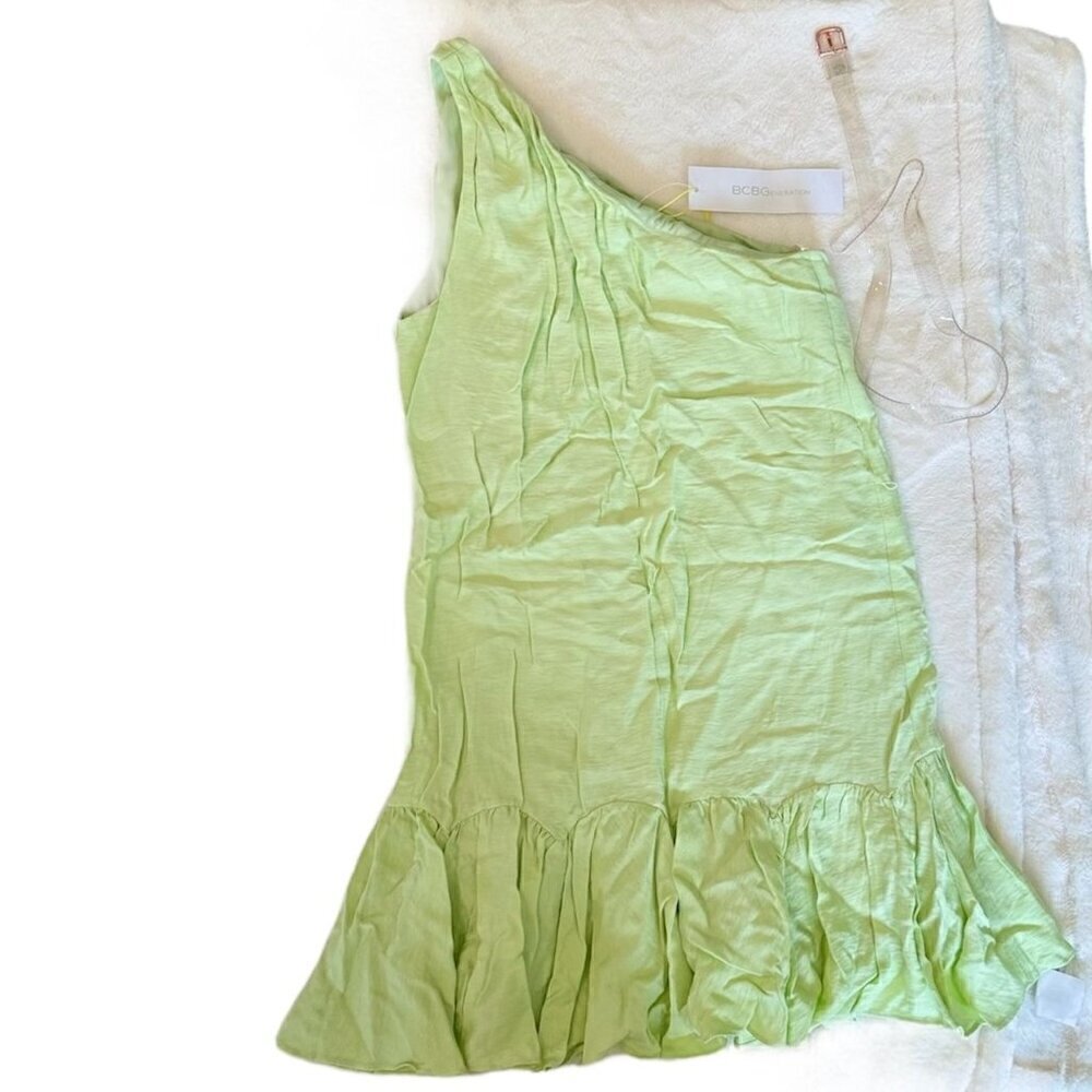 NWT BCBGeneration Melon Ruffled One Shoulder Dress w/Transparent Belt - Size 0